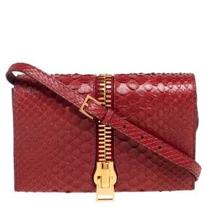 Pre Owned Tom Ford Dark Red Python Front Zip Shoulder Bag