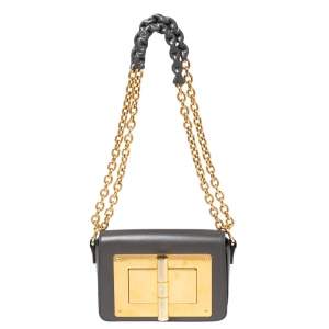 Pre Owned Tom Ford Dark Grey Leather Mini Natalia Shoulder Bag
