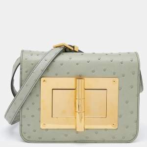 Pre Owned Tom Ford Grey Ostrich Leather Small Natalia Crossbody Bag