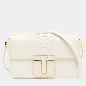 Pre Owned Tom Ford White Python T Clasp Flap Shoulder Bag