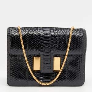 Pre Owned Tom Ford Black Python Medium Sienna Shoulder Bag