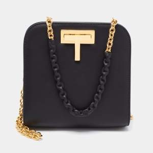 Pre Owned Tom Ford Black Leather T Lock Chain Bag