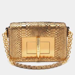 Pre Owned Tom Ford Gold Python Small Natalia Chain Shoulder Bag