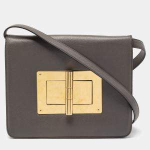Pre Owned Tom Ford Grey Leather Large Natalia Shoulder Bag