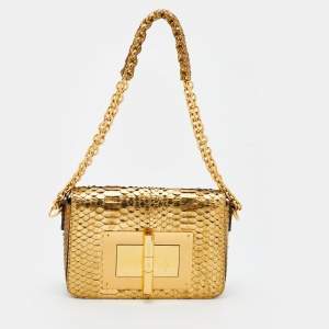 Pre Owned Tom Ford Gold Python Medium Natalia Chain Shoulder Bag