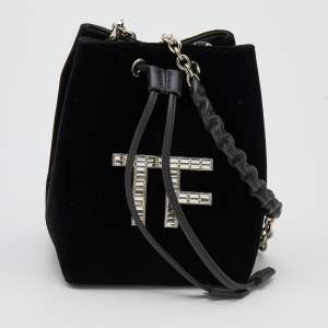 Pre Owned Tom Ford Black Velvet Crystal TF Mini Bucket Bag