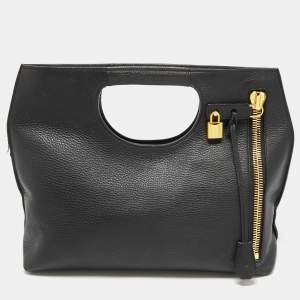 مملوكة مسبقًا Tom Ford Black Leather Large Fold Over Alix Tote