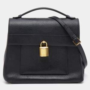 Tom Ford Black Leather Lock Flap Top Handle Bag