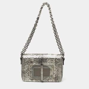 Tom Ford Metallic Silver Python Natalia Chain Shoulder Bag