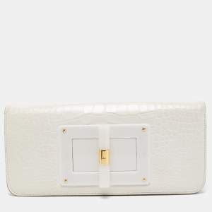 Tom Ford White Crocodile Natalia East West Clutch