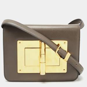 Pre Owned Tom Ford Dark Grey Leather Small Natalia Crossbody Bag