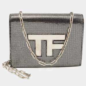 Pre Owned Tom Ford Silver/Black Textured Suede Icon Disco Crossbody Bag  