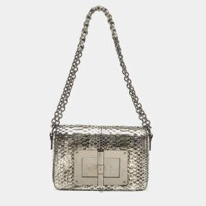 Tom Ford Black/Silver Python Medium Natalia Shoulder Bag