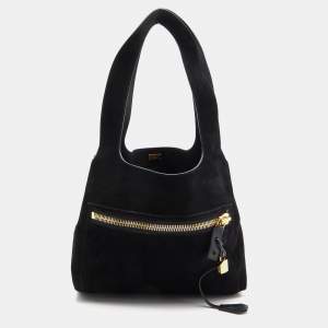 Pre Owned Tom Ford Black Suede Front Zip Shoulder Bag
