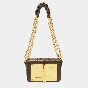 Tom Ford Grey/Gold Shimmer Python Mini Natalia Shoulder Bag