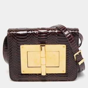 Tom Ford Dark Burgundy Watersnake Leather Small Natalia Shoulder Bag