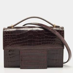Tom Ford Dark Burgundy Crocodile TF Flap Top Handle Bag