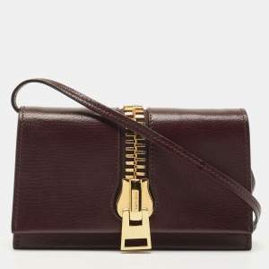 Tom Ford Dark Burgundy Leather Sedgwick Zip Clutch Bag