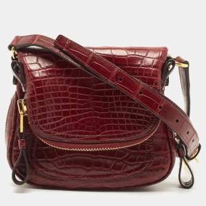 Tom Ford Dark Red Crocodile Mini Jennifer Crossbody Bag