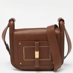 Tom Ford Brown Leather Twist Lock Flap Crossbody Bag