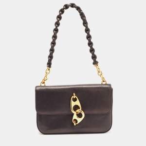 Pre Owned Tom Ford Dark Purple Leather Carine Flap Bag