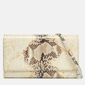 Tom Ford Beige Python Flap Wallet on Chain