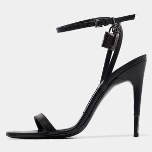 Tom Ford Black Leather Padlock Ankle Wrap Sandals 40