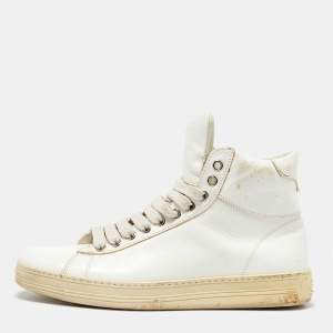 Tom Ford White Leather Russell High Top Sneakers Size 37