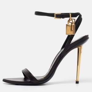 Tom Ford Black Leather Padlock Ankle Strap Sandals Size 36