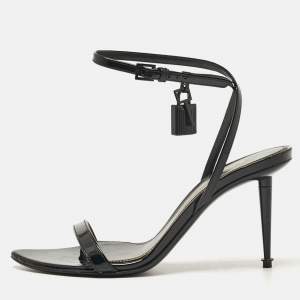 Tom Ford Black Patent Leather Padlock Ankle Strap Sandals Size 38