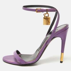 Tom Ford Purple Leather Padlock Ankle Wrap Sandals Size 38.5