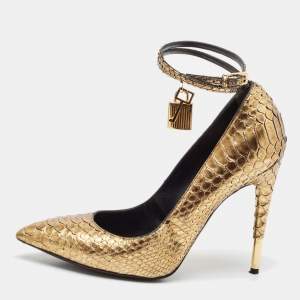 Tom Ford Gold Python Leather Padlock Pumps Size 40