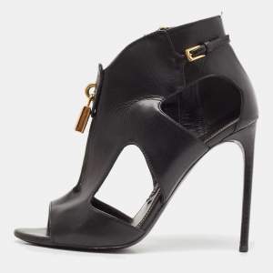 Pre Owned Tom Ford Black Cut Out Leather Padlock Booties Size 39