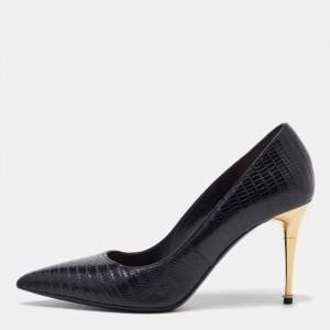 Tom Ford Black Lizard Leather Pointed Toe Pumps Size 37