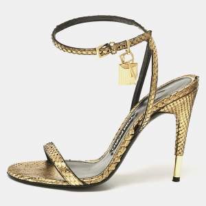 Tom Ford Gold Python Padlock Ankle Wrap Sandals Size 37.5