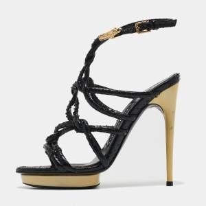 Tom Ford Black Python Leather Strappy Sandals Size 37.5