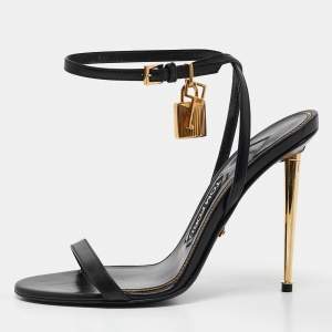 Tom Ford Black Leather Padlock Ankle Strap Sandals Size 37.5