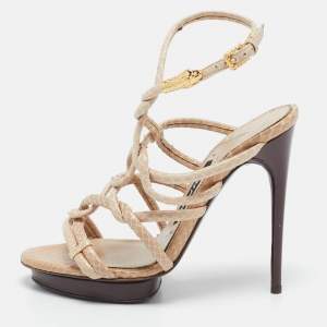 Tom Ford Beige Python Leather Strappy Sandals Size 37.5
