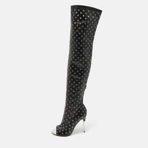 Tom Ford Black Leather Zip Up Over The Knee Boots Size 37