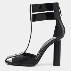 Tom Ford Black Patent and Leather T-Bar Ankle Strap Sandals Size 38