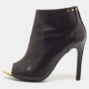 Tom Ford Black Leather Studded Peep Toe Booties Size 37.5