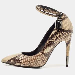 Tom Ford Beige/Cream Python Padlock Pointed Toe Pumps Size 38