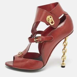 Tom Ford Red Leather Open Toe Ankle Boots Size 39.5