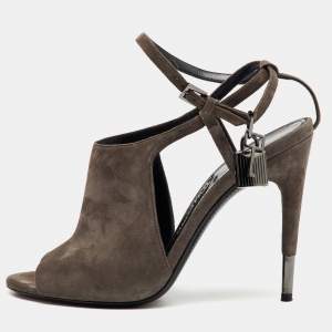Tom Ford Dark Grey Suede Open Toe Ankle Strap Sandals Size 39.5