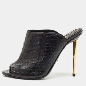 Tom Ford Black Python Peep Toe Mules Size 37.5