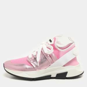 Tom Ford Pink Leather and Mesh Jago Low Top Sneakers Size 36.5