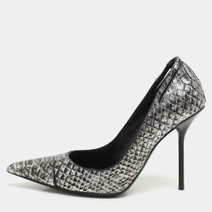 Tom Ford Silver/Black Python Pointed Toe Pumps Size 37
