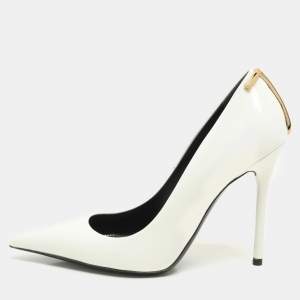 Tom Ford White Patent Leather T Embellished Pointed Toe Pumps Size 37