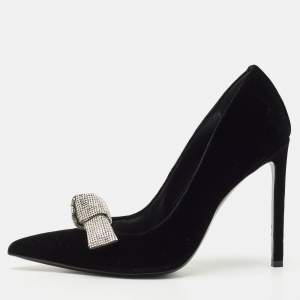 Tom Ford Black Velvet Crystal Embellished Bow Pumps Size 41