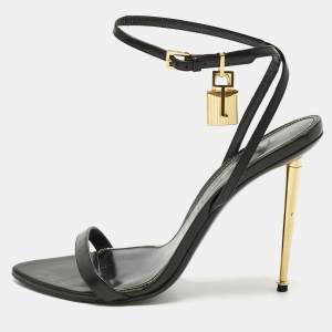 Tom Ford Black Leather Padlock Ankle Strap Sandals Size 40